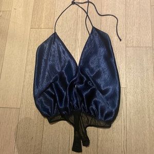 Free people low neck body suit silk navy